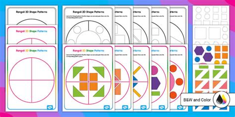 Rangoli 2D Shapes Patterns Cut and Paste Worksheet