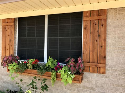 Shutters and window box made from cedar fence pickets | House window ...