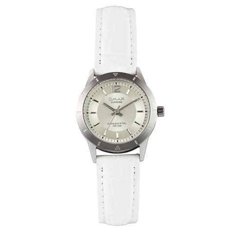 Omax Analog Silver Round Dial with White Leather Strap Watch for Women ...