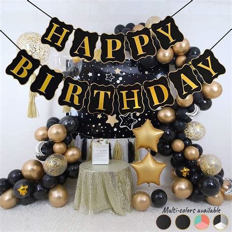 Buy Black Gold Happy Birthday Banner, Premium Birthday Bunting Garland ...