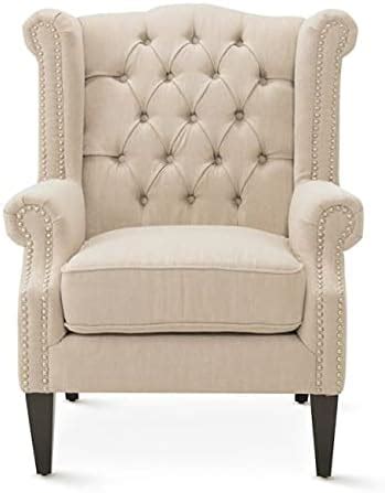 Wood Maker Solid Wood Upholstered Arm Chair Wingback Chair for Living ...