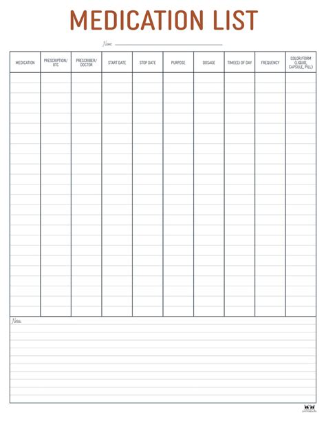 Excel Printable Medication List Template - Great Research