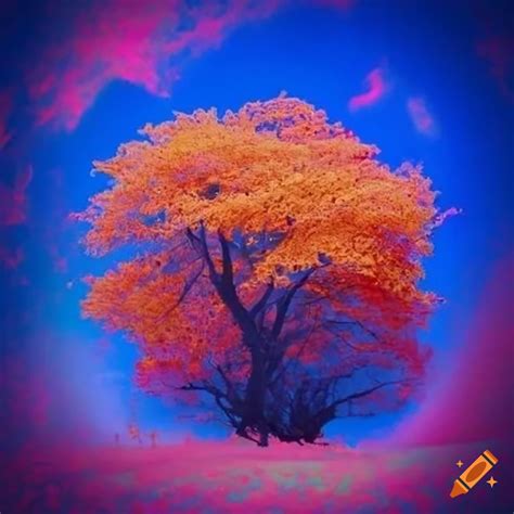 Abstract artwork with blue, orange, and pink colors