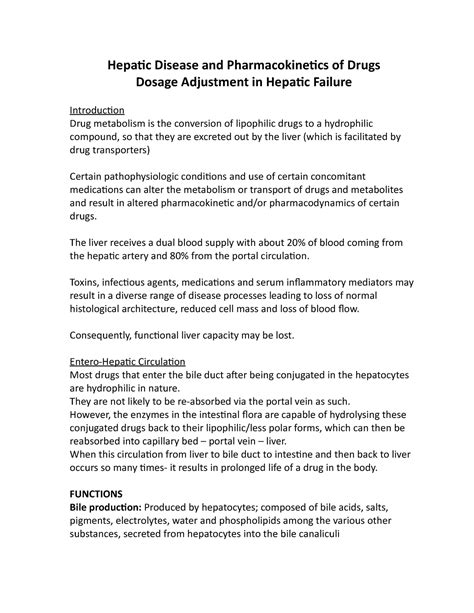 Hepatic Disease and Pharmacokinetics of Drugs - The liver receives a ...