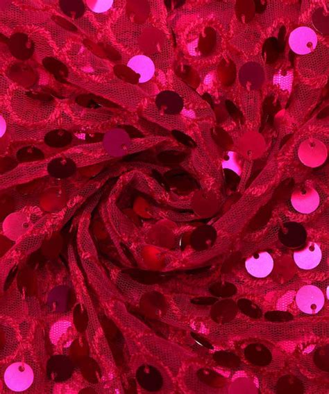 Neon Pink Colour Sequin Net Embroidery Fabric