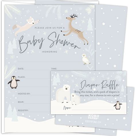 Buy Koko Paper Co Snowy Winter Wonderland Baby Shower Invitations and ...