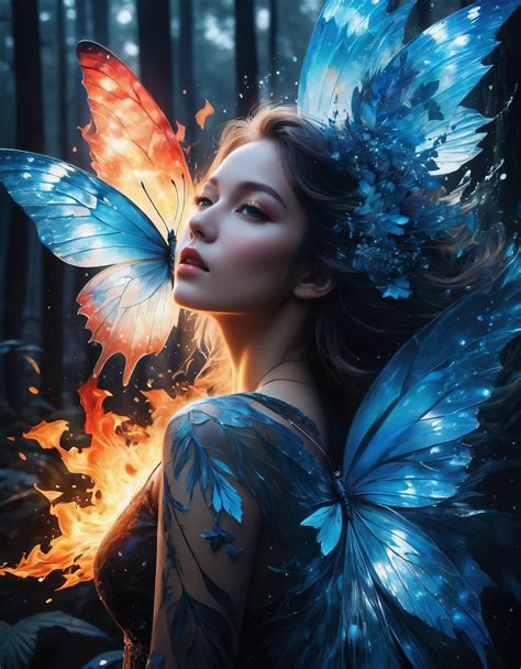 A woman with blue wings and a butterfly on her head - SeaArt AI - depth of despair meaning