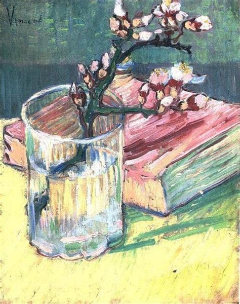 Blossoming Almond Branch In A Glass With A Book - Posters by Vincent ...