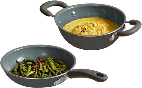 Buy Meyer Anzen Ceramic Coated Aluminum Kadai with Glass Lid | Ceramic ...