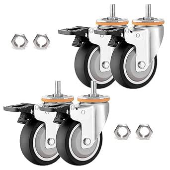 M10 M12 Threaded Stem Swivel Caster Wheels Set of 4, 2.5 3 4 5 Inch ...