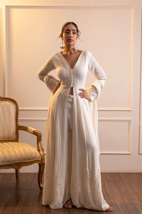 Elegant Chikankari Sharara with Long Jacket – Embroidered Designer Set ...