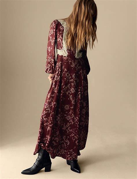 Buy Satin Printed Round Neck Maxi Dress at Marks & Spencer