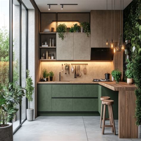 Modern Modular L-Shaped Kitchen Design With Aqua Green Cabinets And ...