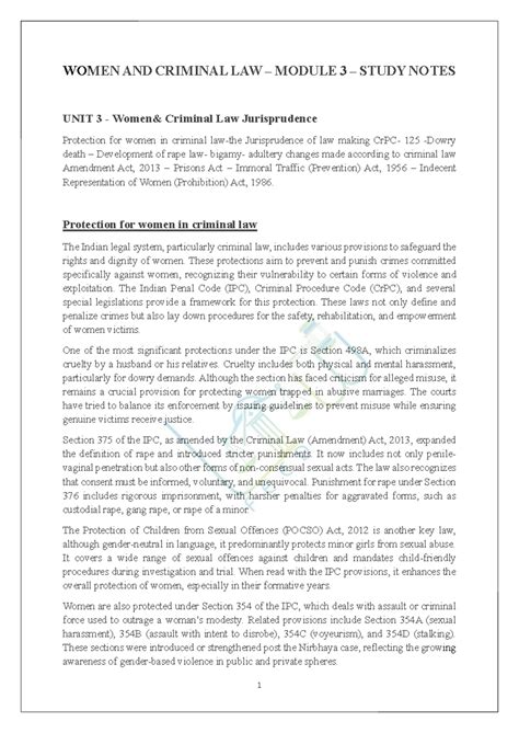 Women and Criminal Law - Module 3 Study Notes on Jurisprudence and ...