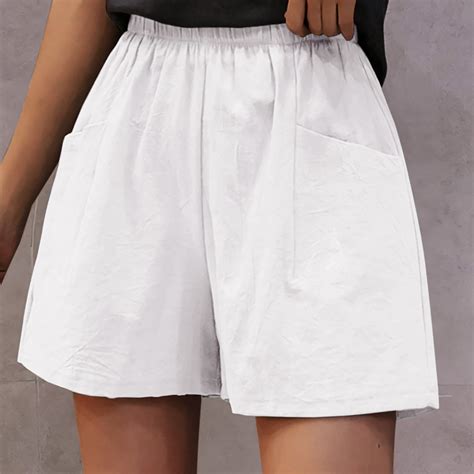 Munlar High Waisted Women's Shorts White Casual Pull on with Pockets ...