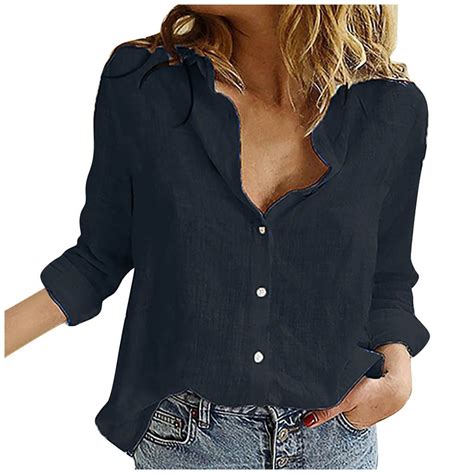 Summer 2024 Casual Loose Fitting Dressy Tops for Women, Cotton Linen V ...