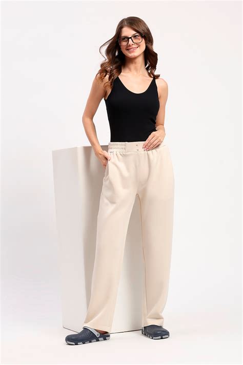 Women’s Off-White Straight Fit Lower Pants | Soft Stretch Poly Viscose ...