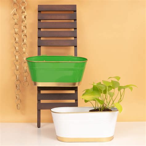 KYARI Green & White Iron Railing Planter, Captivating Hanging Oblong ...