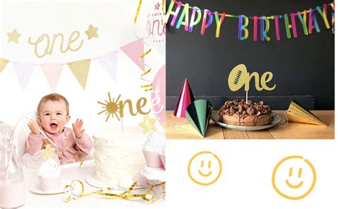 Itsyyboo Gold ONE Birthday Cake Topper - Single-side Gold Glitter 1st ...