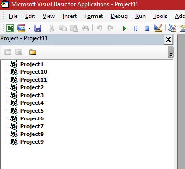 Every time I open excel vba with alt f11 new projects appear, "unable ...