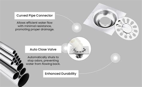 HASTHIP® Floor Drain with Curved Pipe Connector, Stainless Steel Anti ...