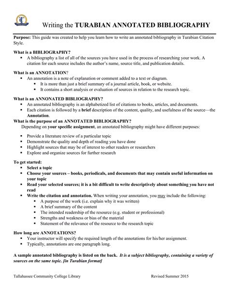 Turabian Annotated Bibliography by Tallahassee Community College Library | PDF
