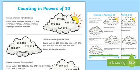 Counting Forwards and Backwards in Powers of 10 Worksheet