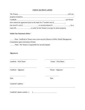 Intent to Rent Letter Doc Template | pdfFiller