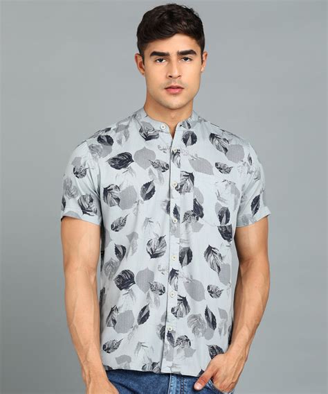 Men's Grey Cotton Half Sleeve Slim Fit Casual Floral Printed Shirt ...