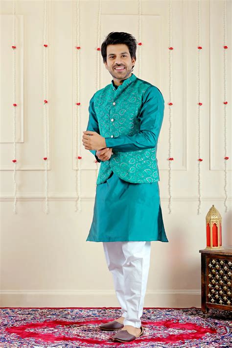 Blue Sequins Jacket with Matching Kurta Pyjama ( Father & Son Twin Set