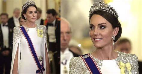 Kate Middleton dazzles in embellished gown and tiara at State Banquet ...