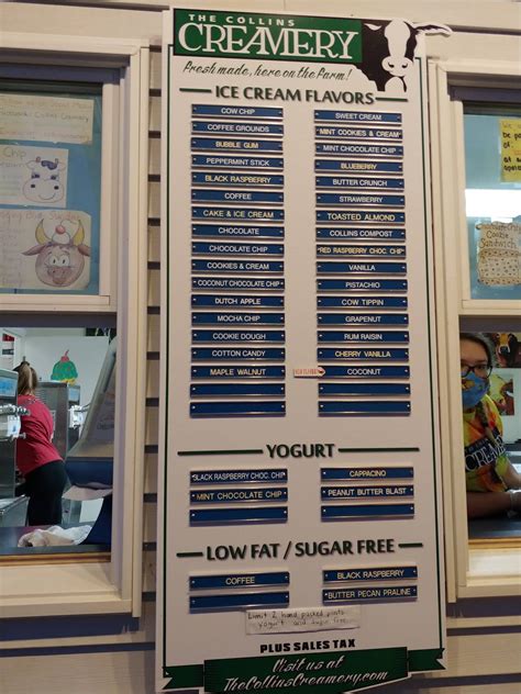 Menu at Collins Creamery restaurant, Enfield