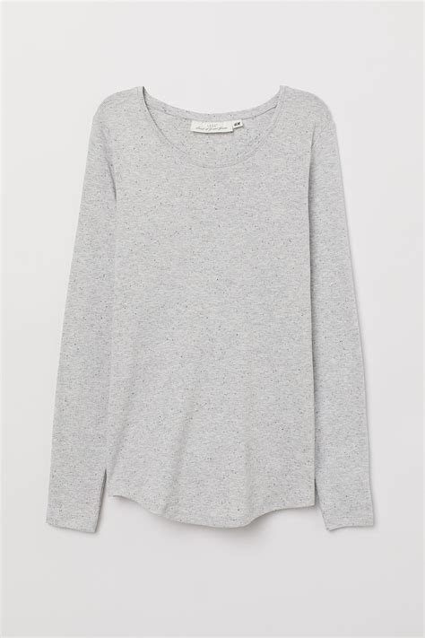 Long-sleeved jersey top - Light grey/Nepped - Ladies | H&M IN