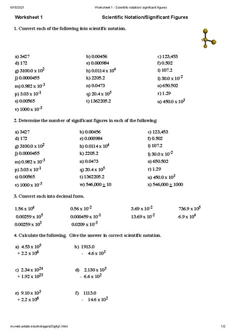 Worksheet 1 - Scientific notation significant figures - myweb.astate ...