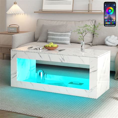 Amazon.com: 47.3IN Modern LED Coffee Table, Black/White Coffee Table ...