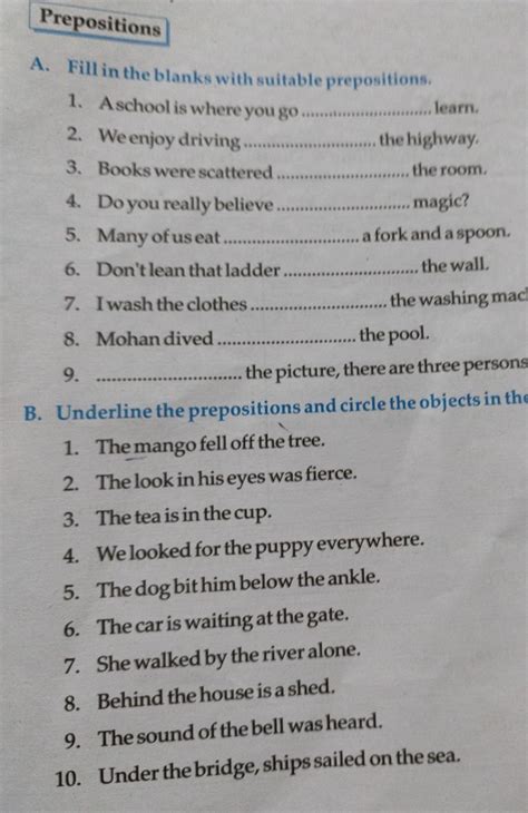 1) fill in the blanks with suitable preposition 2) underline the ...