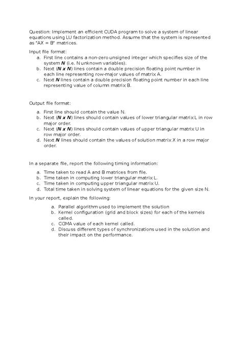 GPU Assingment - computer architecture assignment - Question: Implement ...