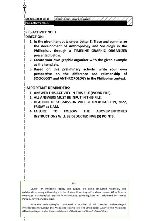 Soc Sci 1 Prelim Activity 1 - Module 1 (Soc Sci 1) Pre-activity No. 1 ...