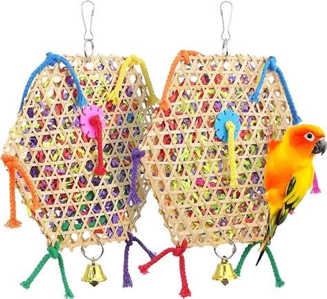 KUTKUT Pack of 2pcs Bird Parrot Toys, Bird Hanging Foraging Shredder ...