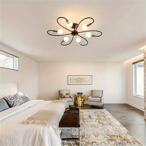 Versatile Indoor Lighting Modern Industrial Ceiling Lamp – 6-Light Bla ...