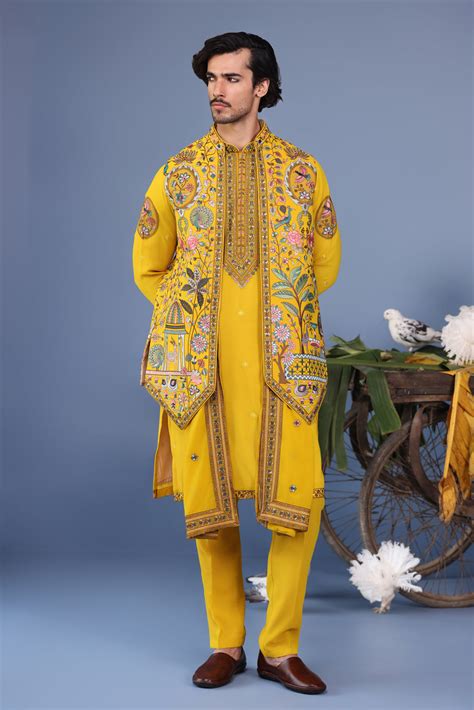 Gulistan Haldi Kurta Jacket Set for Men | Kalpraag Ethnic Wear