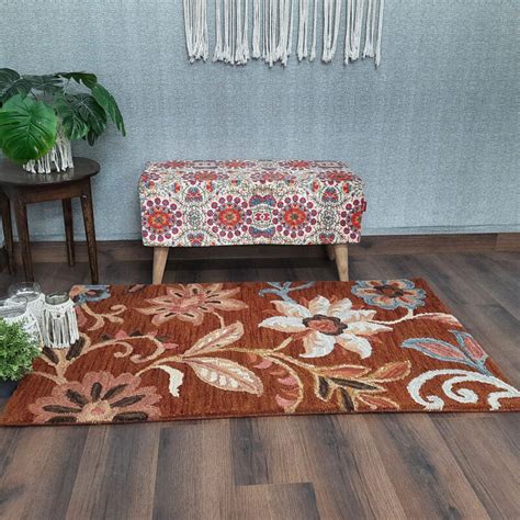 Wool Hand Tufted Beautiful Floral Brown Carpet | Loop Pile | Avioni -9 ...