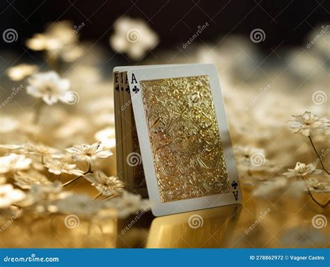 Illustration of Gold Deck of Cards on Spring Flowers Background ...