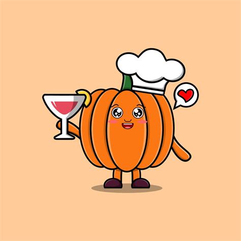 Cute cartoon Pumpkin chef holding wine glass 13114084 Vector Art at ...