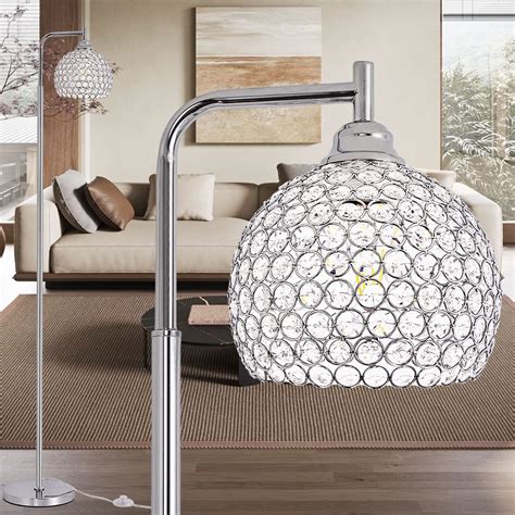 Trssdre Spherical Crystal Floor Lamp, Modern Chrome Finish Floor Lamp ...