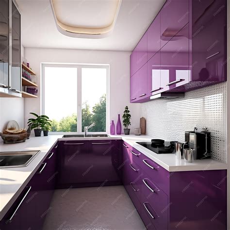 Premium Photo | A kitchen with purple cabinets and a purple kitchen ...