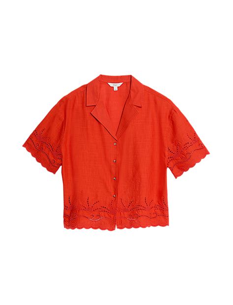 Buy Pure Cotton Broderie Collared Button Through Beach Shirt at Marks ...