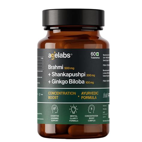 Agelabs Brahmi 500 mg + Shankhpushpi 300 mg + Ginkgo Biloba 100 mg ...