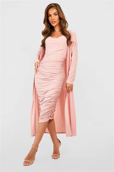 Strappy Cowl Neck Midaxi Dress And Duster Coat | boohoo