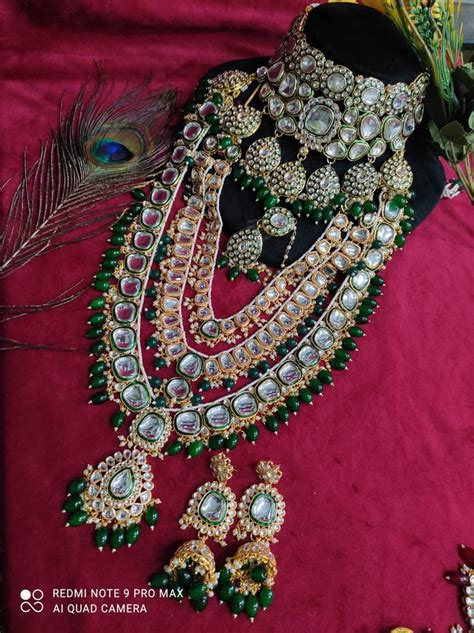 Opulent Green Kundan Heavy Jewelry Set – Zevar
